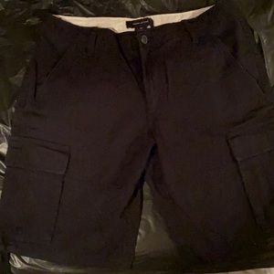 Adam Levine size 32 black cargo shorts with bottom leg ties